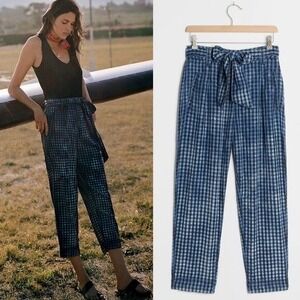 Maeve Anthropologie Blue Gingham Tie Waist Cropped Pants Petite 6P